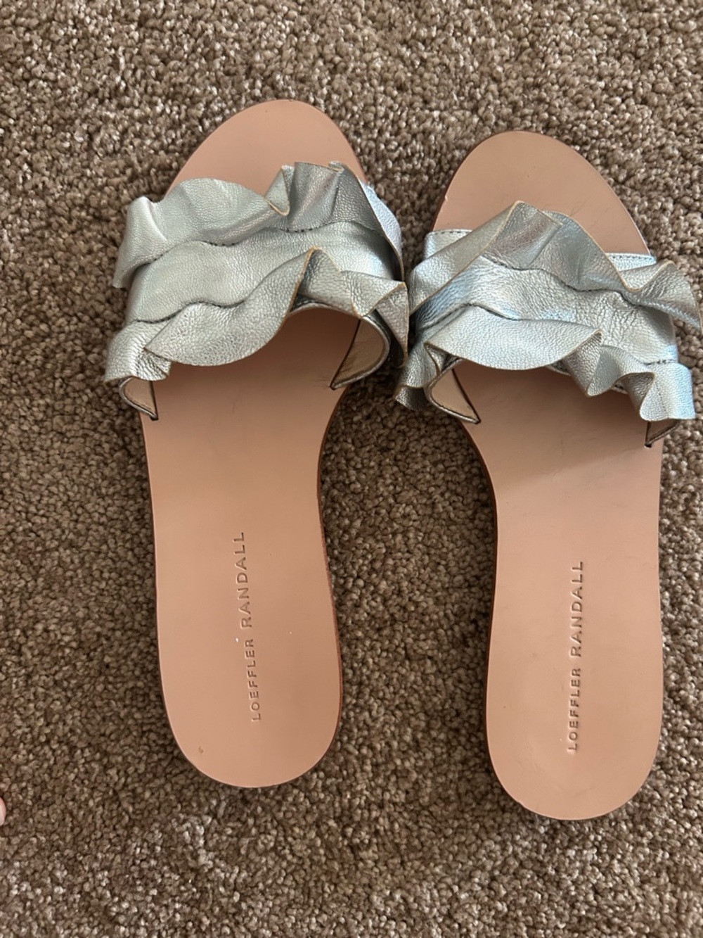 Loeffler Randall Silver Ruffle Slide Sandals